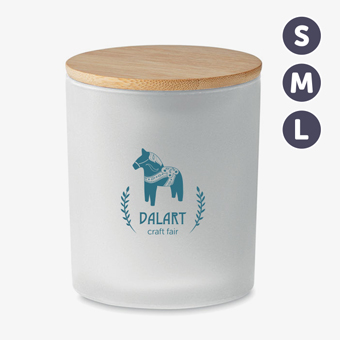 Personalised aromatic candle in coloured glass jar with bamboo lid